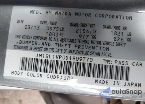 2013 Mazda Mazda3 I Touring из США, поврежденный, VIN JM1BL1VP0D1809770